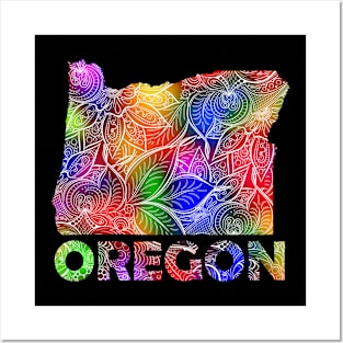 Colorful mandala art map of Oregon with text in multicolor pattern Posters and Art